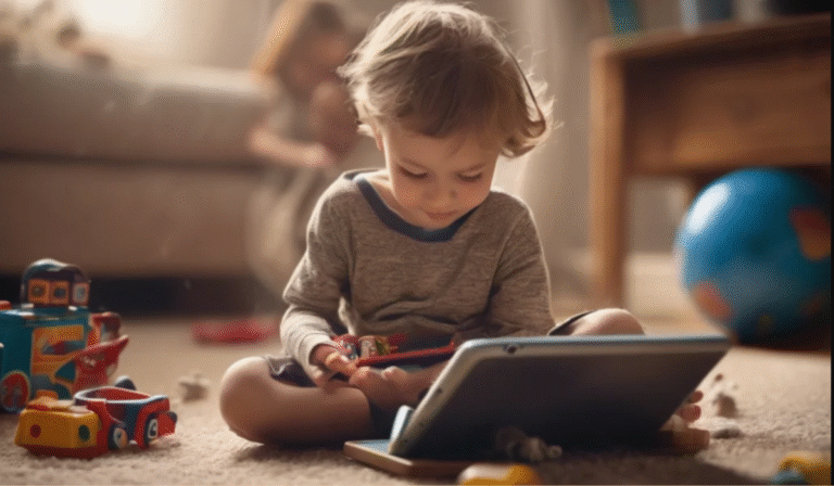Niño pequeño viendo la computadora sin supervisión de sus padres. Little boy watching the computer without parental supervision. Mundo digital.