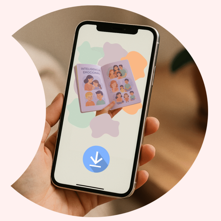 imagen de celular mostrando descarga de recursos gratis de inteligencia emocional para niños- celphone with an image of someone downloading an emotional intelligence for kids book